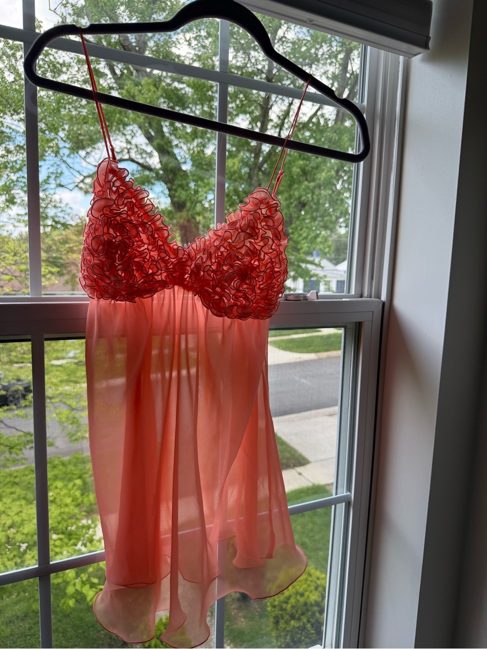 Y2K La Senza  corral pink lace lingerie top with sheer mesh overlay. size XL